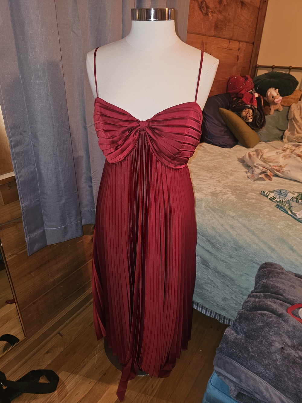 Petal & Pup Burgundy Pleated Midi Dress